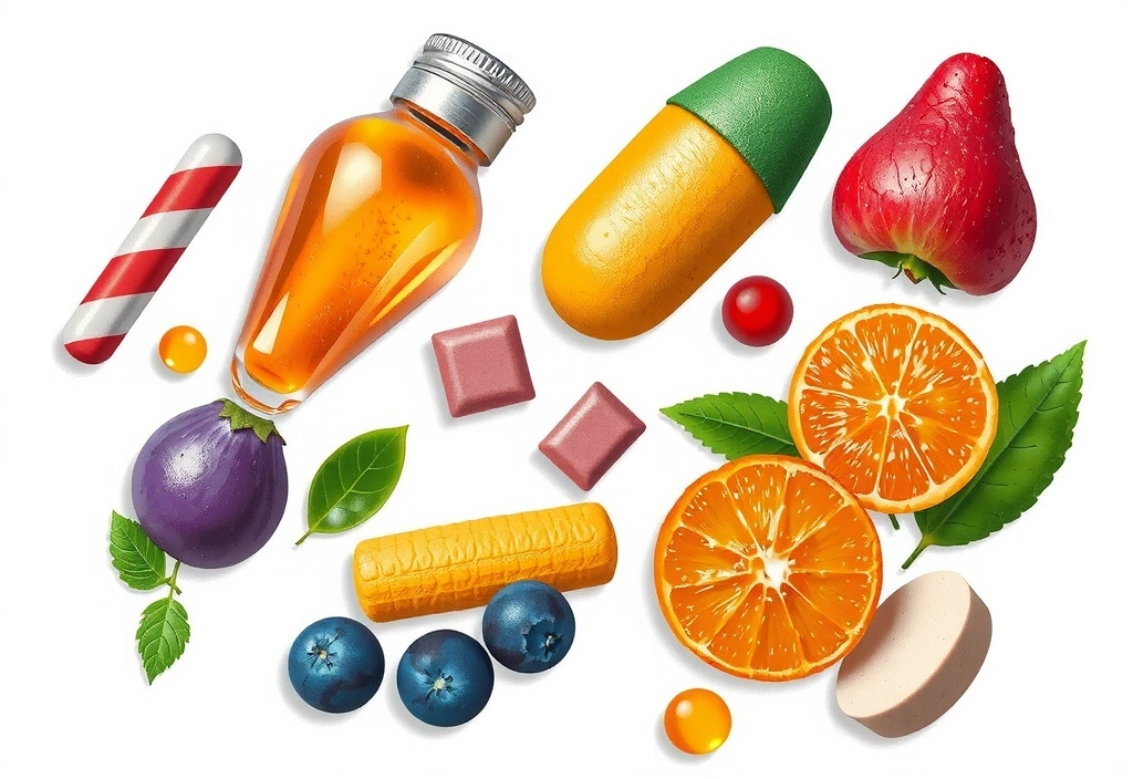 Ilustración de vitaminas y minerales diversos